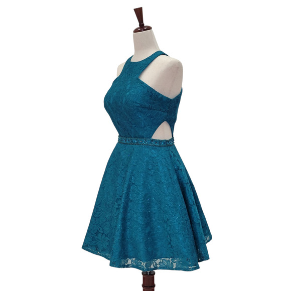 NWT Women's Fun Cutout Short Cocktail Dress in Teal - Picture 4 of 11